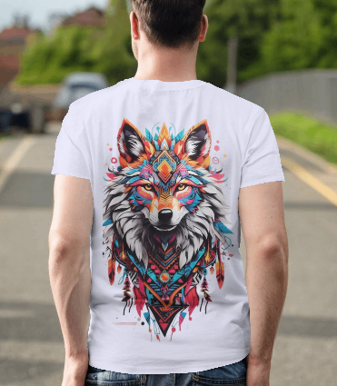 MEN'S PSYCHEDELIC WOLF GRAPHIC PRINTED LAVENDER REGULAR FIT T-SHIRT