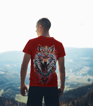 MEN'S PSYCHEDELIC WOLF GRAPHIC PRINTED MAROON REGULAR FIT T-SHIRT