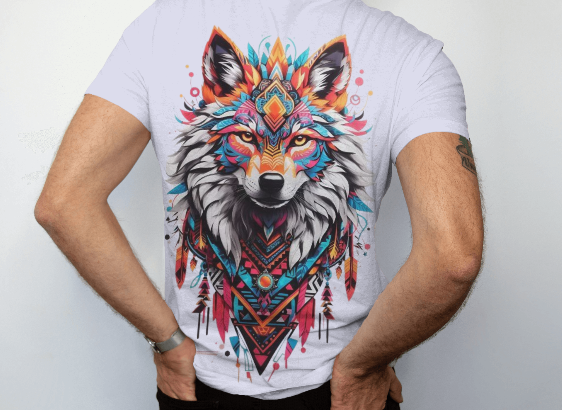 MEN'S PSYCHEDELIC WOLF GRAPHIC PRINTED LAVENDER REGULAR FIT T-SHIRT