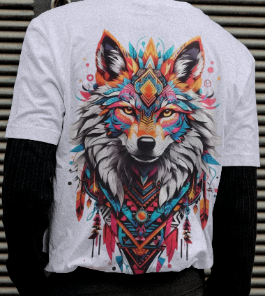 MEN'S PSYCHEDELIC WOLF GRAPHIC PRINTED LAVENDER REGULAR FIT T-SHIRT