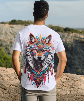 MEN'S PSYCHEDELIC WOLF GRAPHIC PRINTED LAVENDER REGULAR FIT T-SHIRT