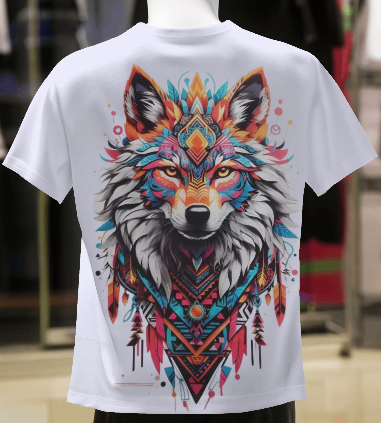 MEN'S PSYCHEDELIC WOLF GRAPHIC PRINTED LAVENDER REGULAR FIT T-SHIRT