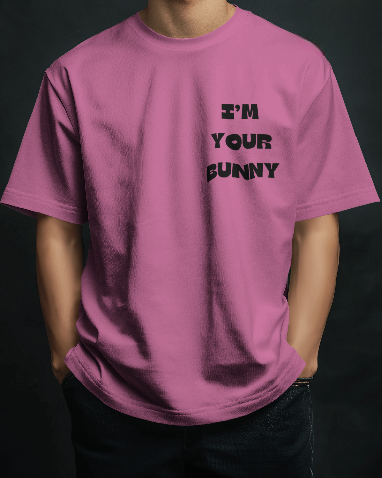 MEN'S DOWN SHOULDER PINK I'M YOUR BUNNY GRAPHIC PRINTED T-SHIRT