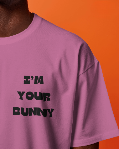 MEN'S DOWN SHOULDER PINK I'M YOUR BUNNY GRAPHIC PRINTED T-SHIRT