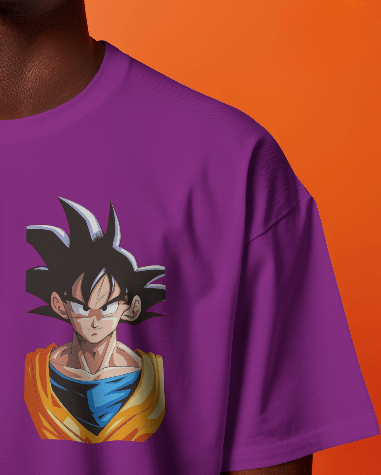 MEN'S DOWN SHOULDER PURPLE SON GOKU GRAPHIC PRINTED T-SHIRT