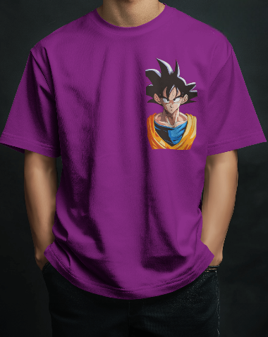 MEN'S DOWN SHOULDER PURPLE SON GOKU GRAPHIC PRINTED T-SHIRT