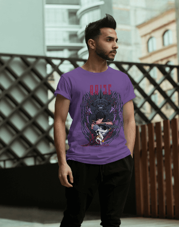 MEN'S ANIME SOLO LEVELING GRAPHIC PRINTED LAVENDER REGULAR FIT T-SHIRT