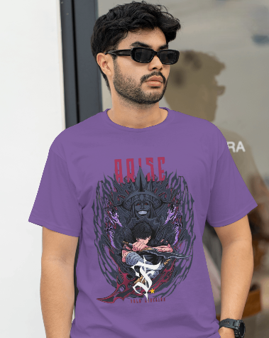 MEN'S ANIME SOLO LEVELING GRAPHIC PRINTED LAVENDER REGULAR FIT T-SHIRT