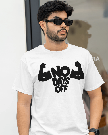 MEN'S NO DAYS OF FOR GYM BOY'S GRAPHIC PRINTED WHITE REGULAR FIT T-SHIRT