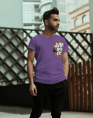 MEN'S JUST DO IT GRAPHIC PRINTED LAVENDER REGULAR FIT T-SHIRT