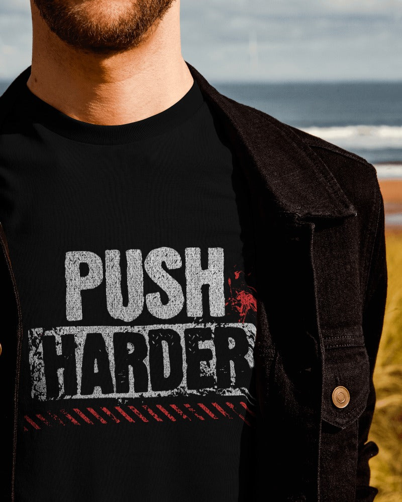 MEN'S PUSH HARDER GRAPHIC PRINTED BLACK REGULAR FIT T-SHIRT