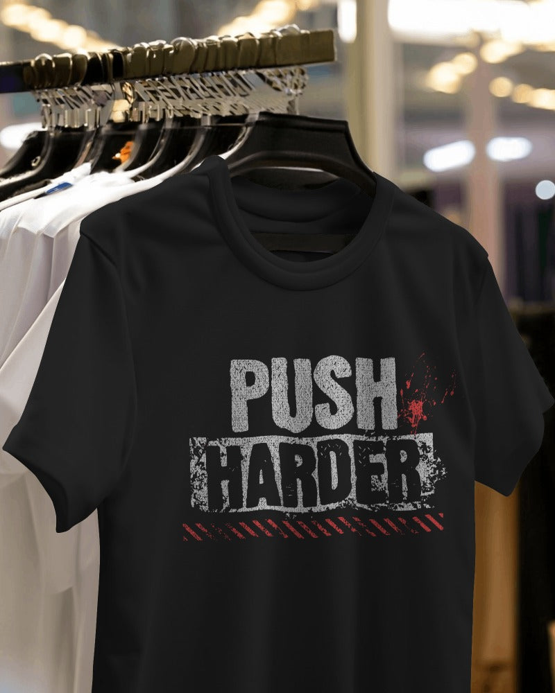 MEN'S PUSH HARDER GRAPHIC PRINTED BLACK REGULAR FIT T-SHIRT