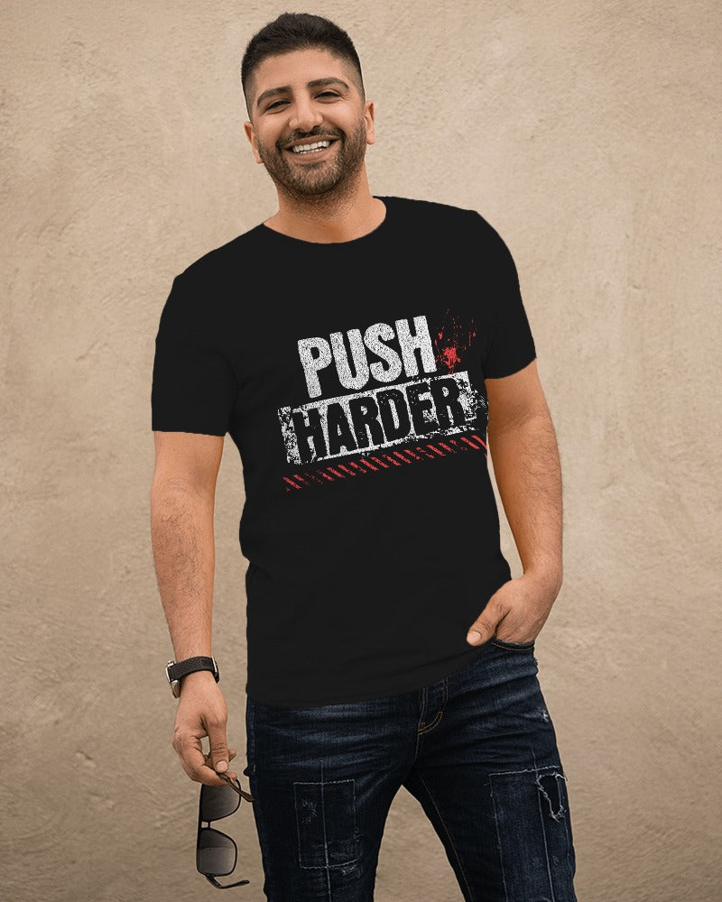 MEN'S PUSH HARDER GRAPHIC PRINTED BLACK REGULAR FIT T-SHIRT